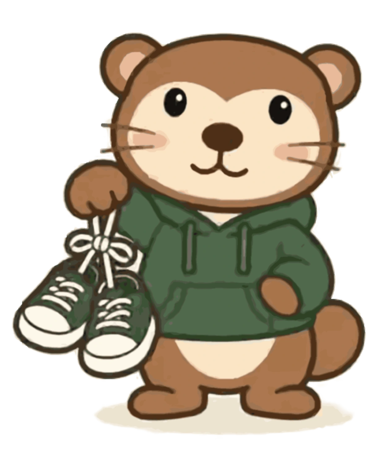 Ian the otter offers a pair of green sneakers
